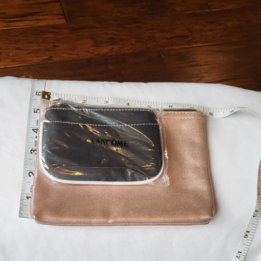 Lancôme Paris Makeup Bag Metallic Pink w Black Pouch Lot of 2